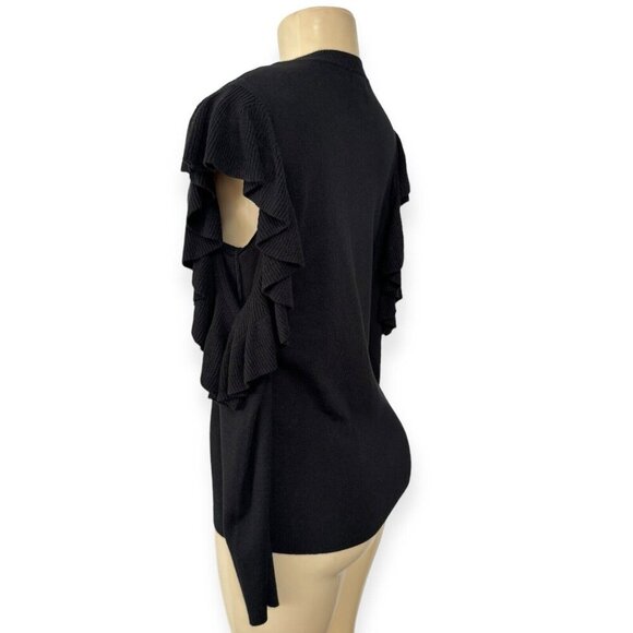 Max Studio Black Ruffled Pullover Sweater Cold Shoulder Long Sleeve Top - Picture 6 of 11